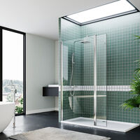 ELEGANT 800mm Walk in Shower Enclosure 8mm Tempered Glass Shower Screen 300mm Flipper Screen with 1400x900mm Tray and Waste Trap