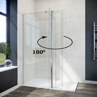 ELEGANT 760mm Walk in Shower Enclosure 8mm Tempered Glass Shower Screen 300mm Flipper Screen with 1400x900mm Tray and Waste Trap