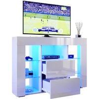 ELEGANT White TV Unit High Gloss Corner TV Cabinet Stand 1000mm with LED Lights TV Unit with Storage TV Stand Television Unit