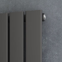 ELEGANT 1800 x 452 mm Anthracite Modern Flat Panel Designer Radiator Vertical Rads Compatible With All Heating Systems + Anthracite Thermostatic Radiator Valves