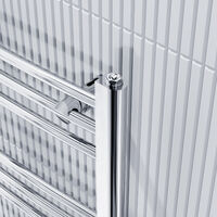 ELEGANT 1000 x 600 mm Chrome Designer Flat Panel Towel Rail Curved Radiator Bathroom Heated + Angled Radiator Valves