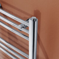 ELEGANT 1000 x 600 mm Chrome Modern Flat Panel Towel Curved Rail Radiator Bathroom Heated + Angled Radiator Valves