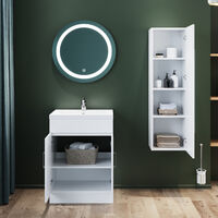 ELEGANT MFC Panel Grey Bathroom Vanity Units with High Gloss Resin Basin and BathRoom Tall Cabinet. Floor Standing Double Doors Vanity Unit Include Soft Close Hinges and Handle