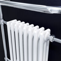 ELEGANT 963 x 673 x 230 mm Traditional 8 Column Radiator White Heated Towel Rail Modern Bathroom Rads + Angled Radiator Valves