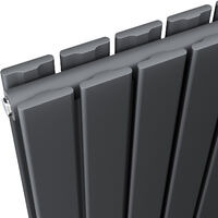 ELEGANT Central Heating Radiator 600x1368mm Horizontal Anthracite Double Flat Panel + Angled Radiator Valves