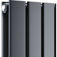 ELEGANT Anthracite Vertical Radiator Double Flat Panel 1600x608mm Designer Heater with Chrome Thermostatic Radiator Valves