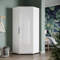 ELEGANT Modern Corner Wardrobe with Hanging Rail and Storage Shelves for Bedroom Space Saving Design White High Gloss & Matt