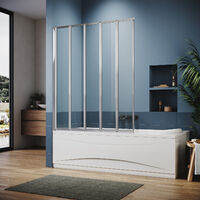 ELEGANT Bath Screen Chrome Aluminium 5-fold Bath Screen 1200x1400mm Thickness 4mm Tempered Glass