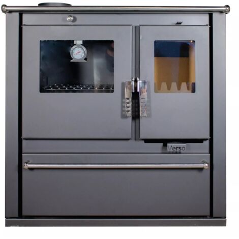 Estufa de leña con horno y salida de humos a la izquierda Verso CS Plus - 7.7 kW, con paneles laterales pintados en negro