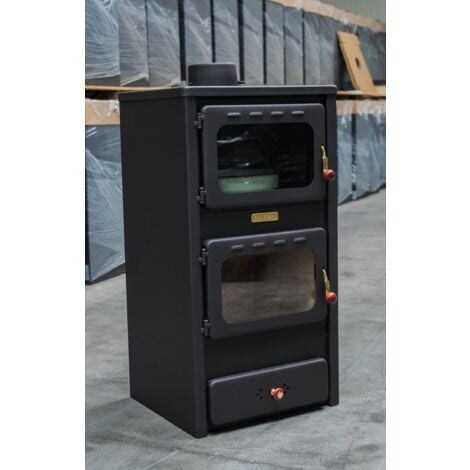 Estufa de leña con horno, 8.4 kw de potencia de calentamiento, tapa de acero, modelo "Kupro Lux Oven Steel"