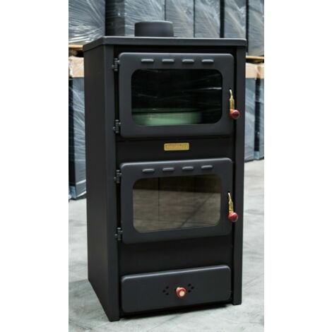 Estufa de leña con horno, 8.4 kw de potencia de calentamiento, tapa fundida, modelo "Kupro Lux Oven Cast"