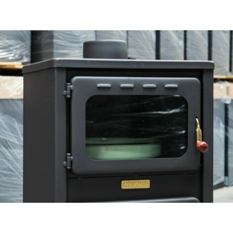 Estufa de leña con horno, 8.4 kw de potencia de calentamiento, tapa fundida, modelo "Kupro Lux Oven Cast"