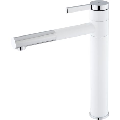 Essebagno – Mitigeur évier cuisine blanc et chrome – Bec orientable – Corps en laiton – Aérateur anticalcaire – Système de fixation Essefix (1/5)