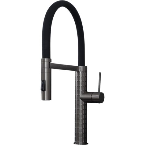 Essebagno – Mitigeur de cuisine avec douchette mobile – Finition gun métal – Bec pivotant – Aérateur anticalcaire – Flexible silicone 60cm (1/5)