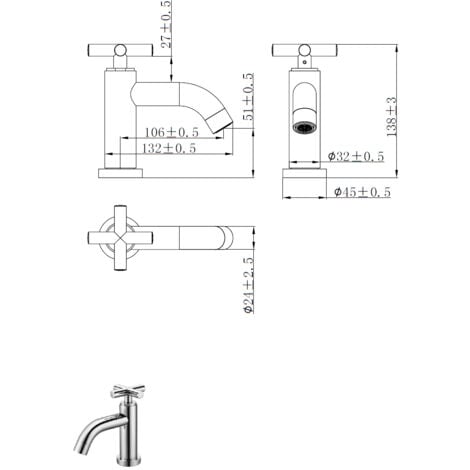 Essebagno Robinet lave-mains Croce eau froide chrome