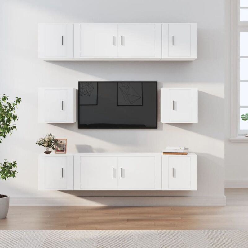 Camerina Set Mobili Porta TV 8pz Bianco Lucido in Legno Multistrato,Set  Mobili Porta TV,Parete Attrezzata Soggiorno,Set Mobili TV Soggiorno