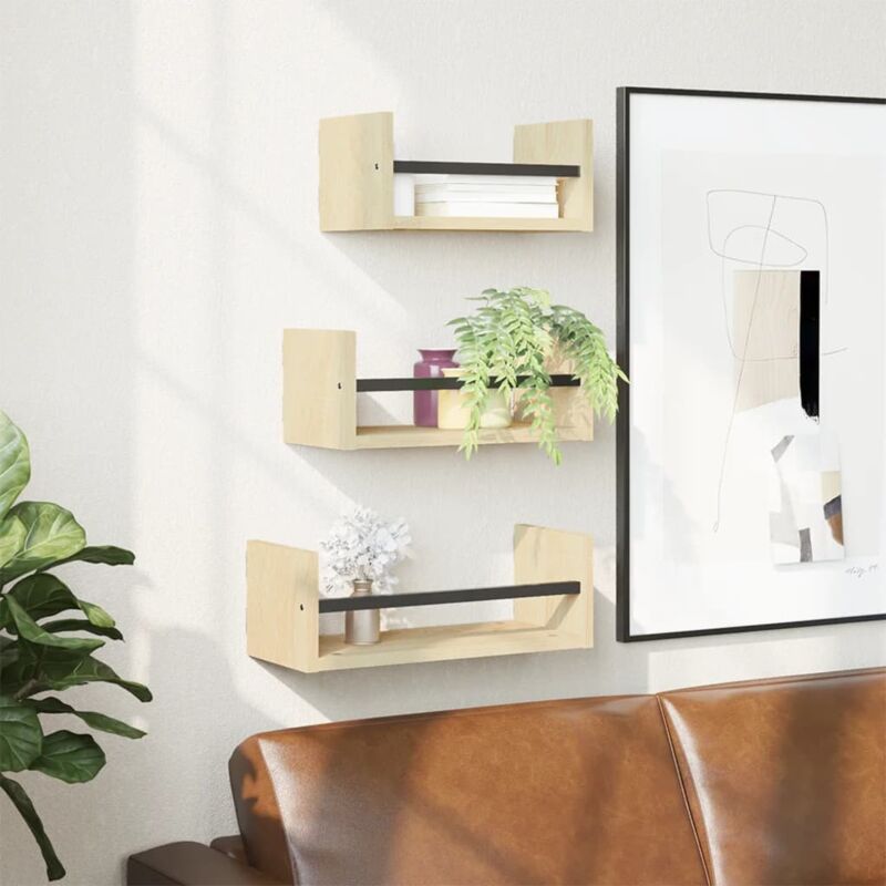 Trade Shop - Set 3 Mensole Da Parete Moderne Design Cubo Mensola Scaffale  In Legno Mdf Nature