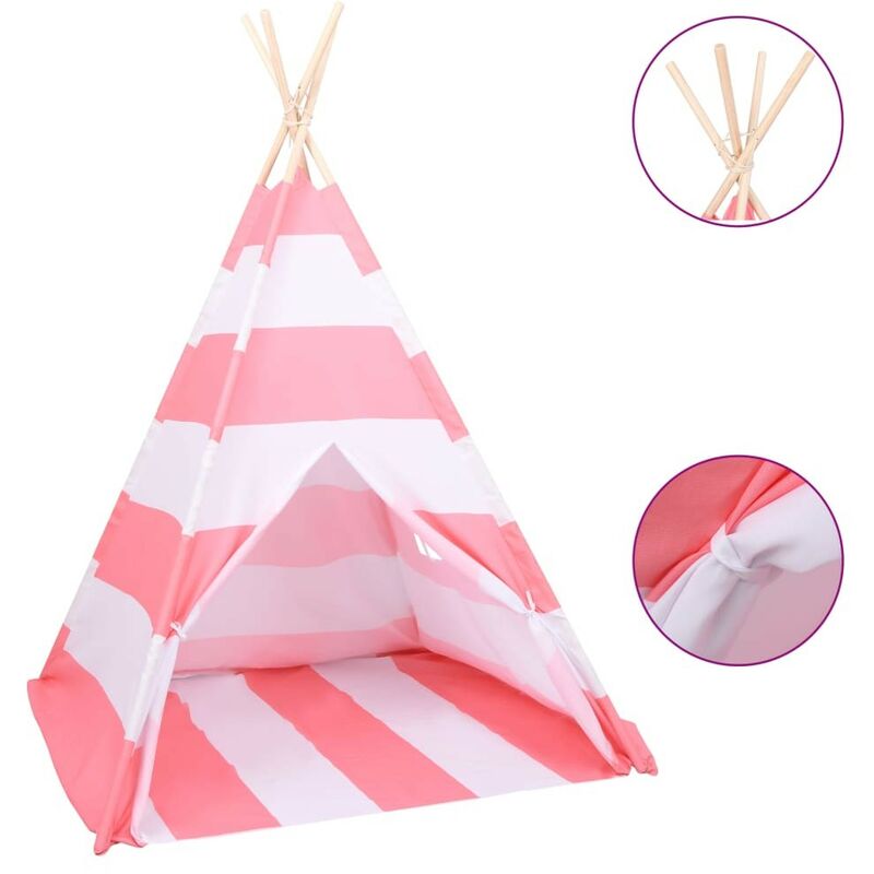 Tenda Tipi Bambini Borsa Rosa Microfibra Strisce 120x120x150cm