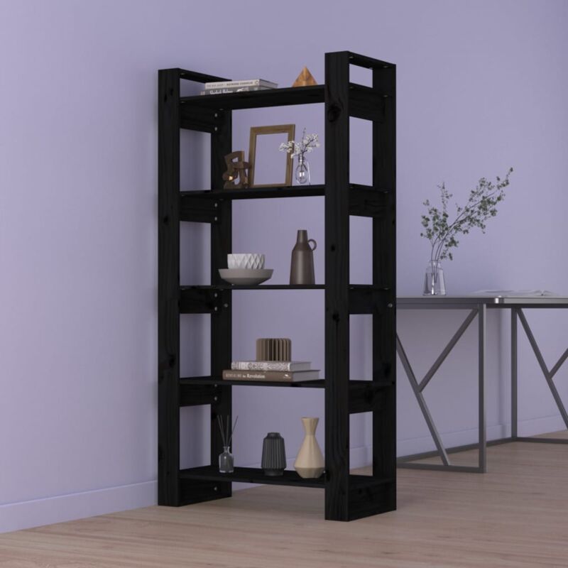 Libreria/Divisorio Nero 80x35x160 cm Legno Massello