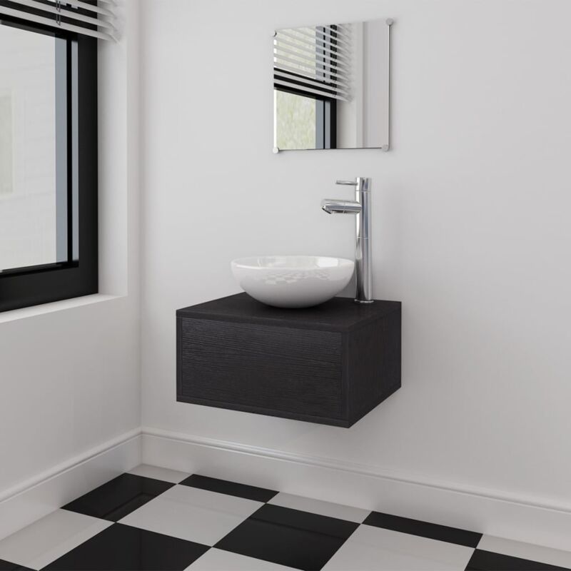 vidaXL Set 10pz Mobili Da Bagno Con Specchio Lavabo Armadietto e Rubinetto Beige 