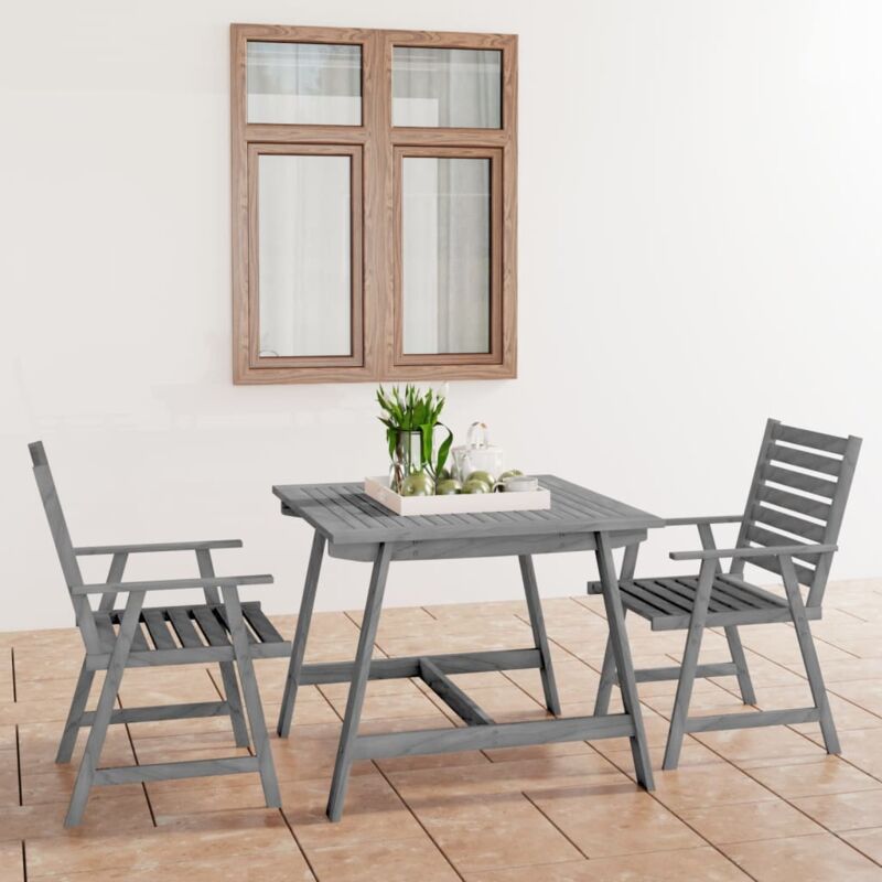 Set bistrot tavolo pieghevole 60x60 cm e 2 sedie pieghevoli con braccioli  in legno di acacia