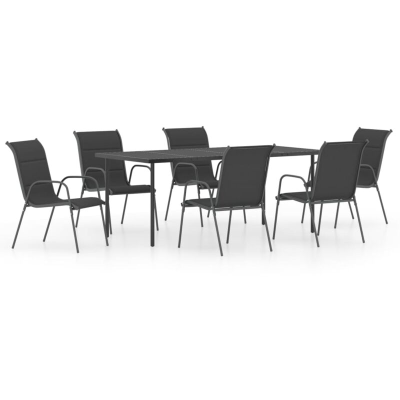 Set da Pranzo da Giardino 7 pz in Acciaio Nero