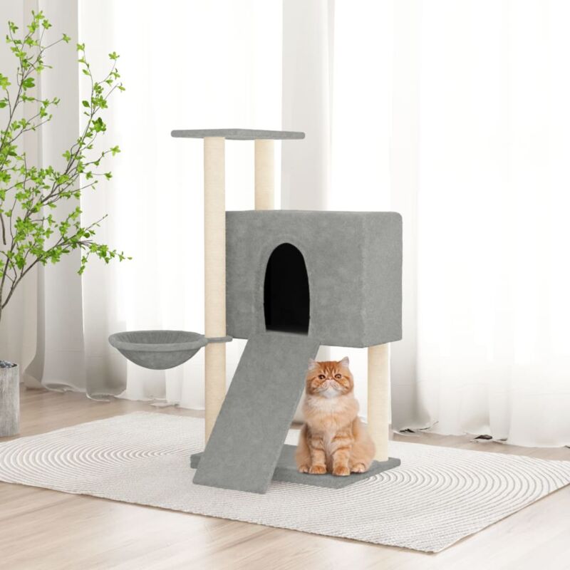 Tiragraffi per Gatti, Albero Gatto in Corda Sisal Naturale, Altezza 88cm,  Grigio