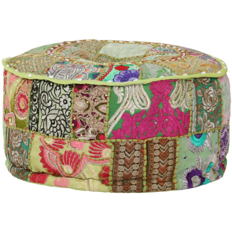 Rotondo Pouf Ottomano Cover Vintage Patchwork Indiano Pouffe Pesca  Poggiapiedi