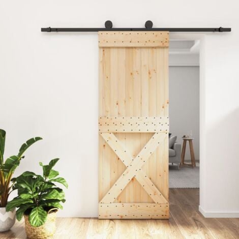 Porta Scorrevole Con Set Hardware 90x210 Cm In Legno Di Pino