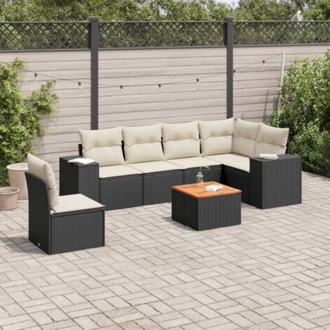 Poggiapiedi Da Giardino In Polyrattan Nero Con Cuscini Bianchi – 2 Pezzi, Modulari, Resistenti Alle Intemperie