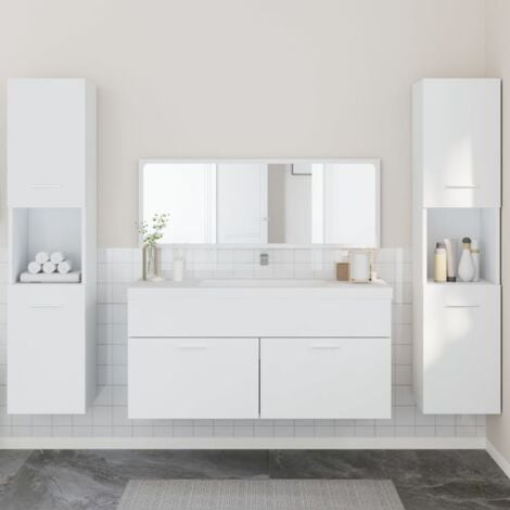 vidaXL Set Mobili da Bagno 4 pz Bianco in Legno Multistrato