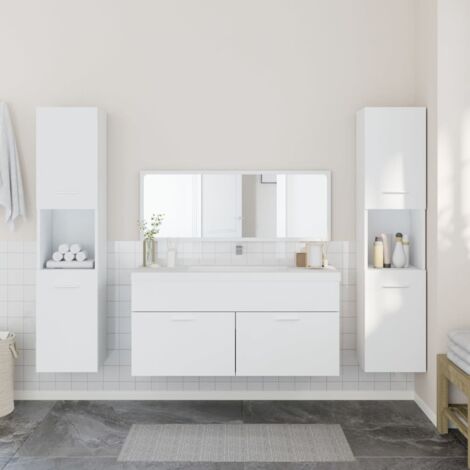 vidaXL Set Mobili da Bagno 4 pz Bianco in Legno Multistrato
