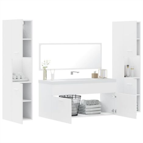 vidaXL Set Mobili da Bagno 4 pz Bianco in Legno Multistrato