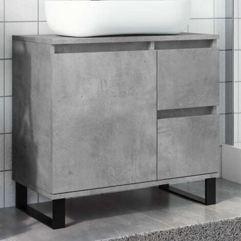 Armadietto Da Bagno Grigio Cemento 30x30x100 Cm - In Truciolato Con Piedini In Ferro - Mobile Con 2 Ante E Ripiano