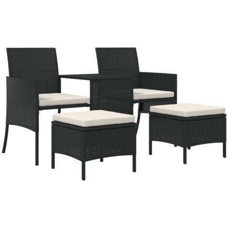 Sgabello Da Giardino VidaXL Con Cuscino - Nero, In Polyrattan E Acciaio, Dimensioni 55x55x37 Cm, Portata 110 Kg