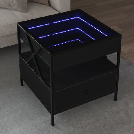Tavolino Da Salotto Moderno Con LED Integrato E 4 Cassetti | Bianco Lucido | 80x50x36 Cm | Superficie Lucida - 3