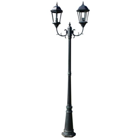 vidaXL Lampione da Giardino 2 Bracci 230 cm Verde Scuro/Nero Alluminio