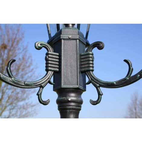 vidaXL Lampione da Giardino 2 Bracci 230 cm Verde Scuro/Nero Alluminio