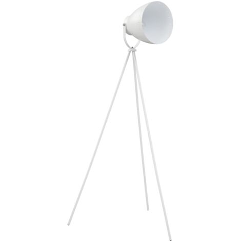 Lampada da Pavimento con Treppiede in Metallo Bianco E27