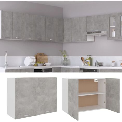 Pensile da Cucina Armadio Sospeso da Parete Design Minimal Colore Grigio  Cemento