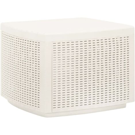 Tavolino contenitore, struttura in resina dura effetto Rattan, 53x53x40 cm,  color Bianco