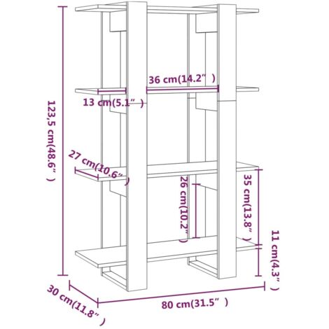 Libreria/Divisorio Rovere Marrone 80x30x123,5 cm