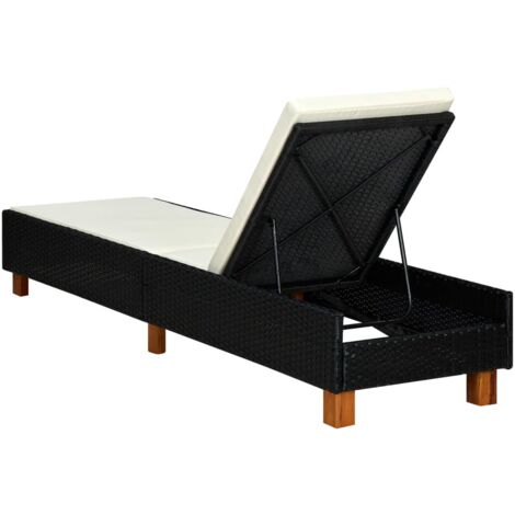 Lettino Prendisole con Cuscino in Polyrattan Nero