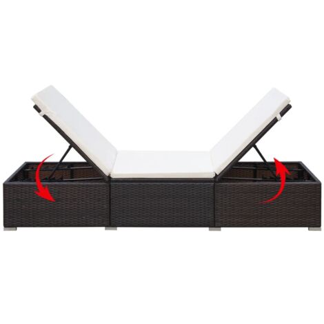 vidaXL Lettino Prendisole con Cuscino in Polyrattan Marrone