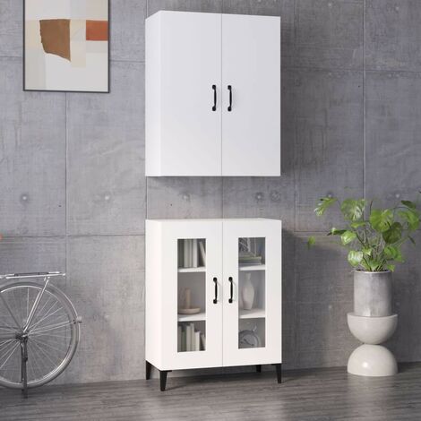 Credenza Bianca 69,5x34x180 cm in Legno Multistrato