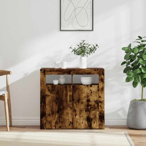 Vidaxl Credenza con Luci Led Rovere Fumo 115,5x30x75 cm