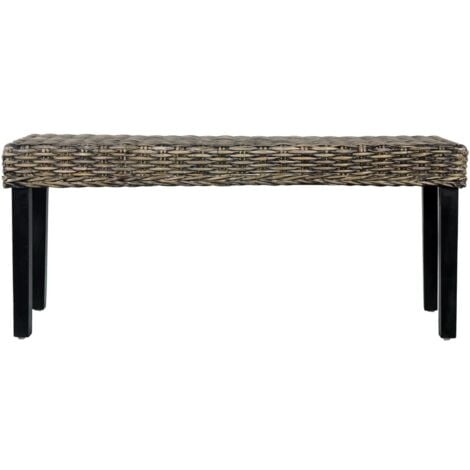 Panca 110 cm Nera in Rattan Naturale Kubu e Massello di Mango