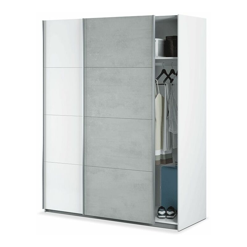 Armario puertas correderas Tekkan Blanco Artik (Blanco Mate) - Gris Cemento 150cm (ancho) x 200cm (alto)