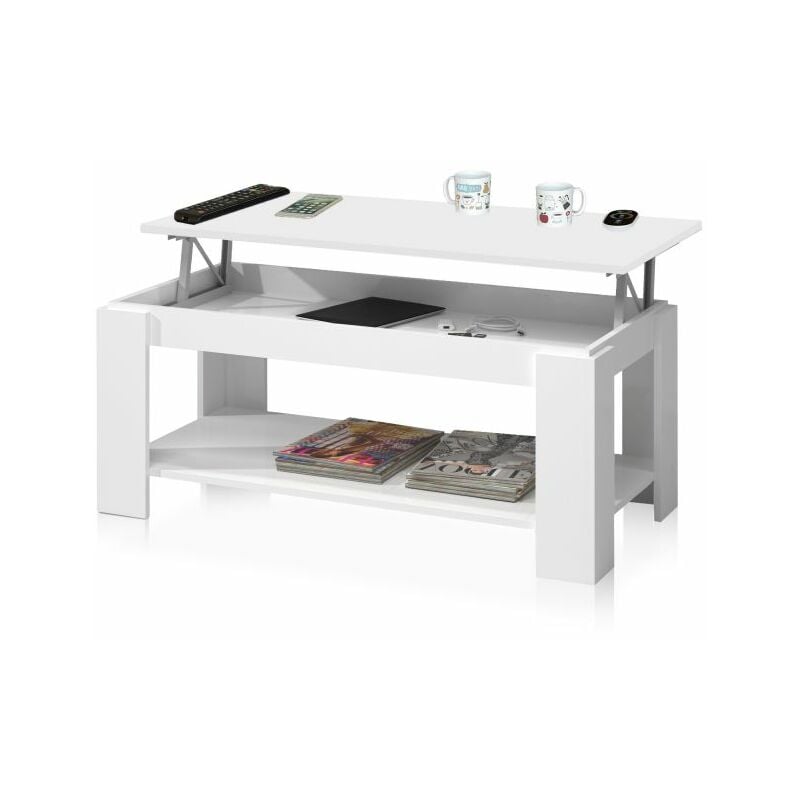 Mesa de centro elevable Ambit Blanco Artik (Blanco Mate) 100cm (ancho) x 43–54cm (alto)