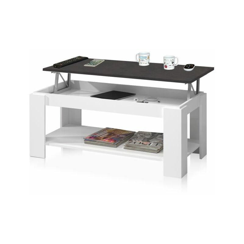 Mesa De Centro habitdesign ambit elevable blanco artik oxido mate óxido 100cm ancho 43–54cm